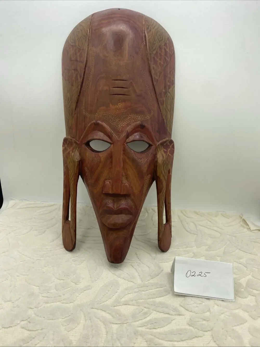 Vintage African WOOD MASK Tribal Art-long ears-wall hanging-hand carved 14”